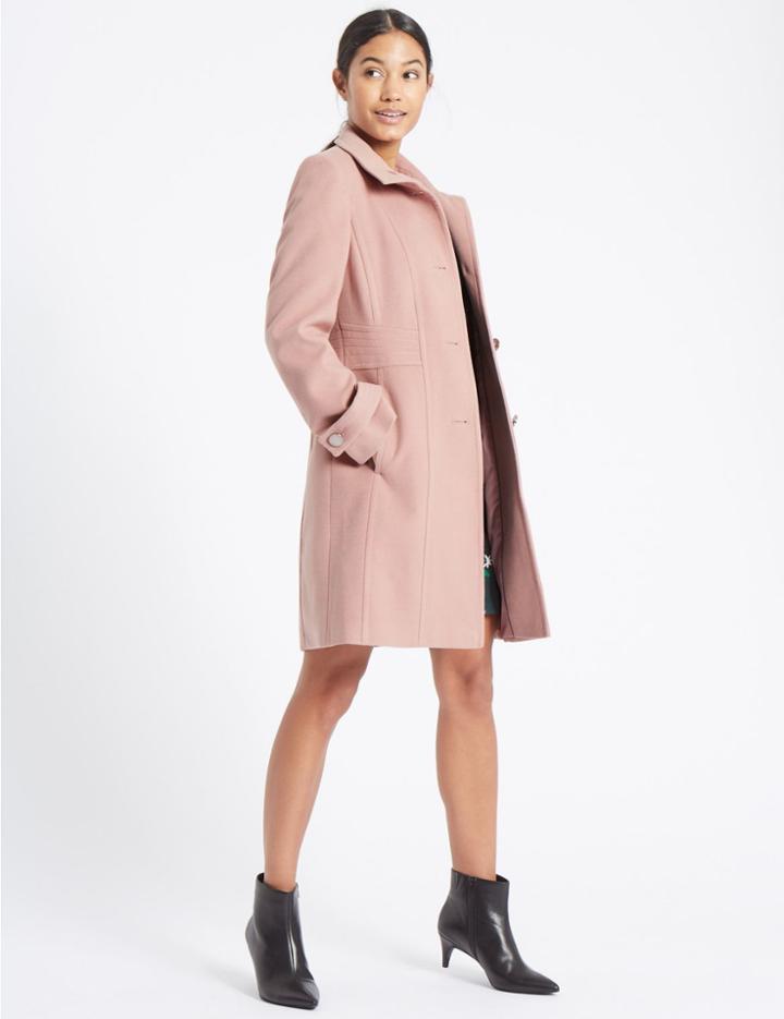 Marks & Spencer Waist Stitch Detail Coat Dusty Pink
