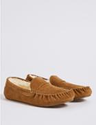 Marks & Spencer Shearling Moccasin Slippers Tan