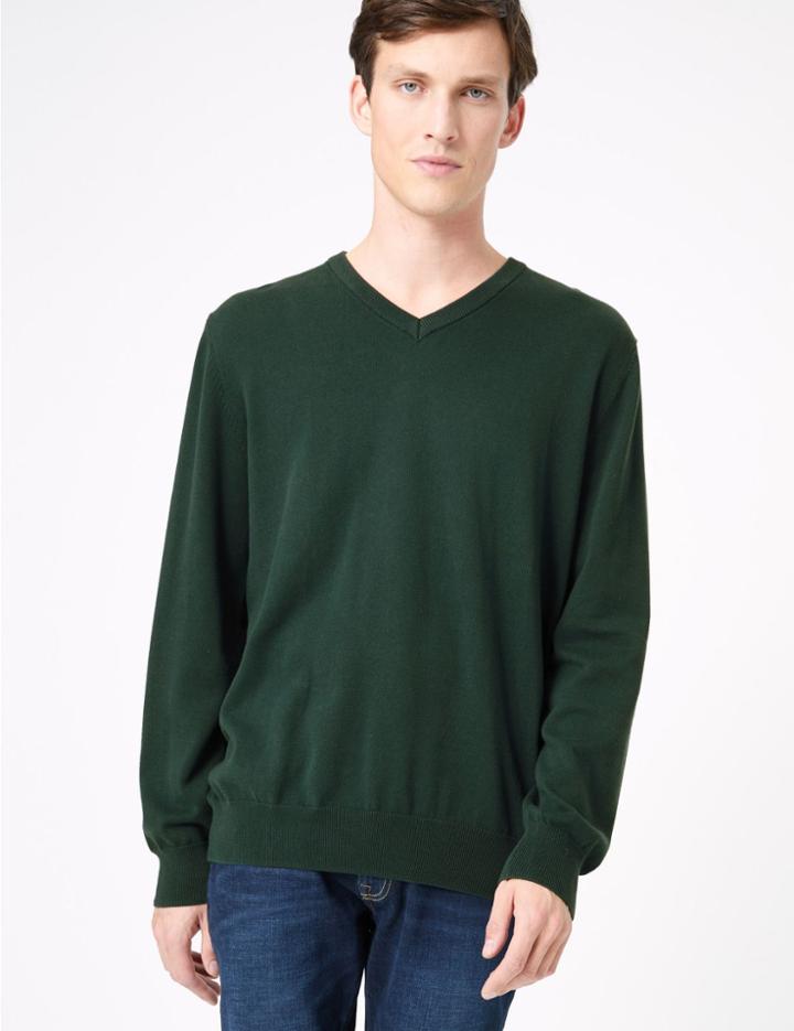 Marks & Spencer Pure Cotton V-neck Jumper Green