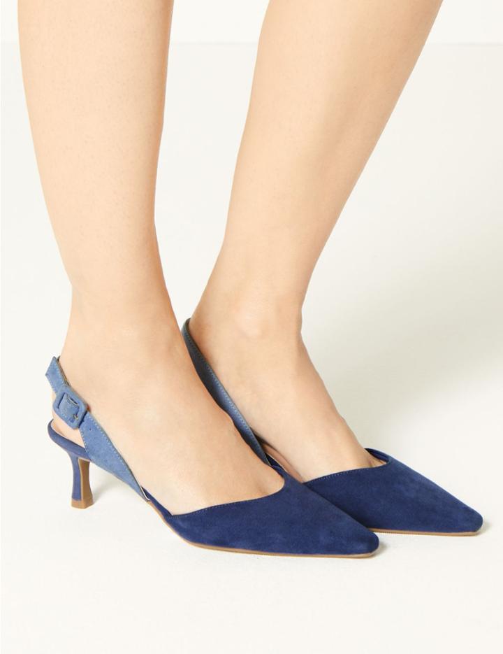 Marks & Spencer Kitten Heel Slingback Shoes Light Blue Mix