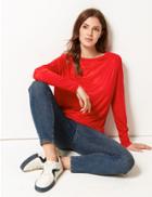 Marks & Spencer Round Neck Long Sleeve Top Red