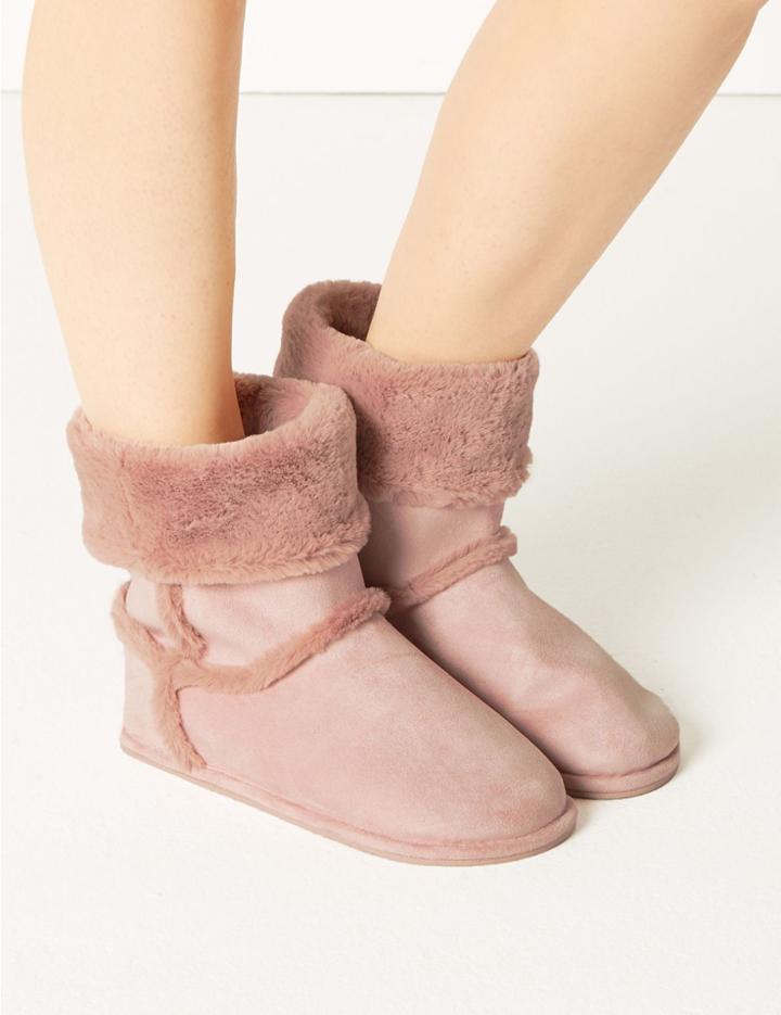 Marks & Spencer Faux Fur Slipper Boots Blush