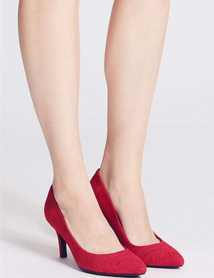 Marks & Spencer Suede Stiletto Heel Slip-on Court Shoes Red