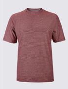 Marks & Spencer Pure Cotton Striped Crew Neck T-shirt Red Mix