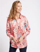 Marks & Spencer Floral Print Long Sleeve Satin Shirt Peach Mix