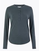 Marks & Spencer Ribbed Button Detailed Top Dark Khaki