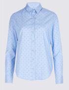 Marks & Spencer Petite Cotton Rich Star Print Shirt Blue Mix