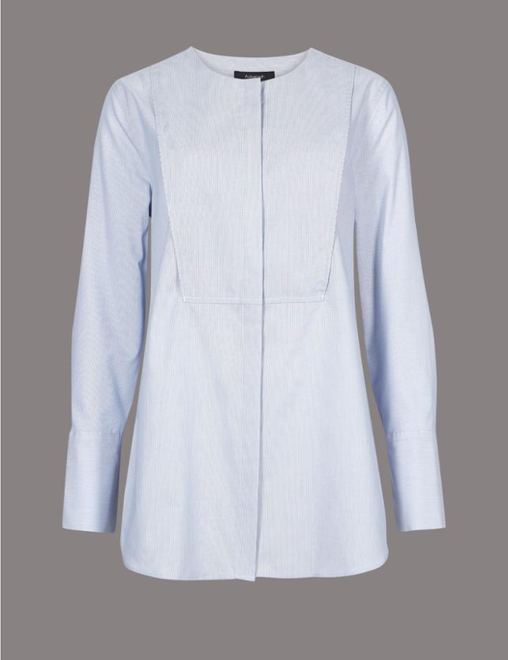 Marks & Spencer Pure Cotton Round Neck Long Sleeve Shirt Chambray