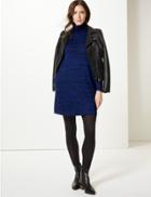 Marks & Spencer Textured Long Sleeve Shift Mini Dress Navy Mix