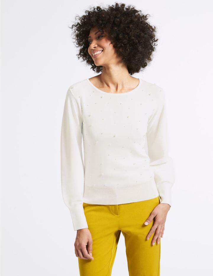 Marks & Spencer Balloon Sleeve Slash Neck Jumper Winter White