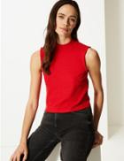 Marks & Spencer Funnel Neck Ribbed Cropped Tank Top Red