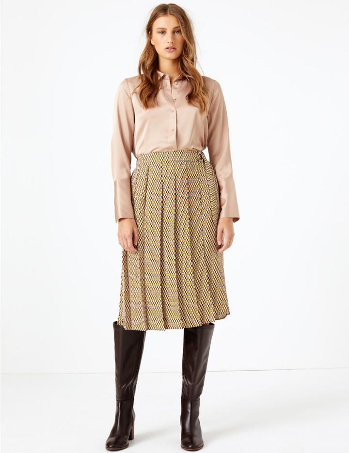 Marks & Spencer Geometric Print Pleated Wrap Midi Skirt Multi