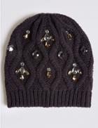 Marks & Spencer Jeweled Beanie Hat Navy Mix