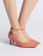 Marks & Spencer Wide Fit Kitten Heel Ankle Strap Court Shoes Pink