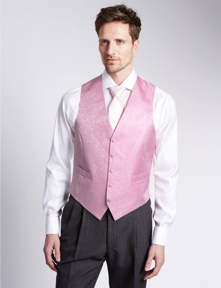 Marks & Spencer Pure Silk Five Button Floral Waistcoat Pink Mix