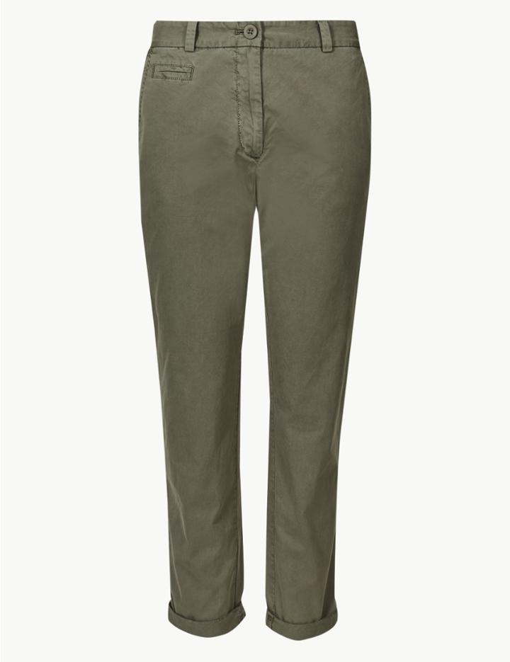 Marks & Spencer Petite Pure Cotton Tapered Leg Chinos Khaki