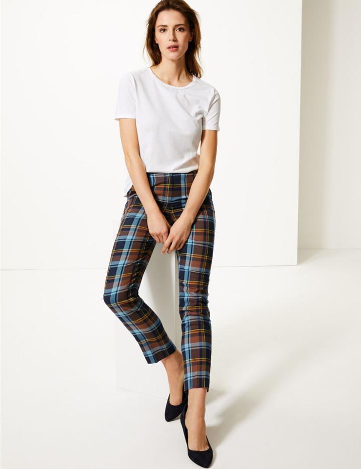 Marks & Spencer Mia Checked Slim Ankle Grazer Trousers Camel Mix