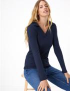 Marks & Spencer Ribbed Fitted Polo Top Navy
