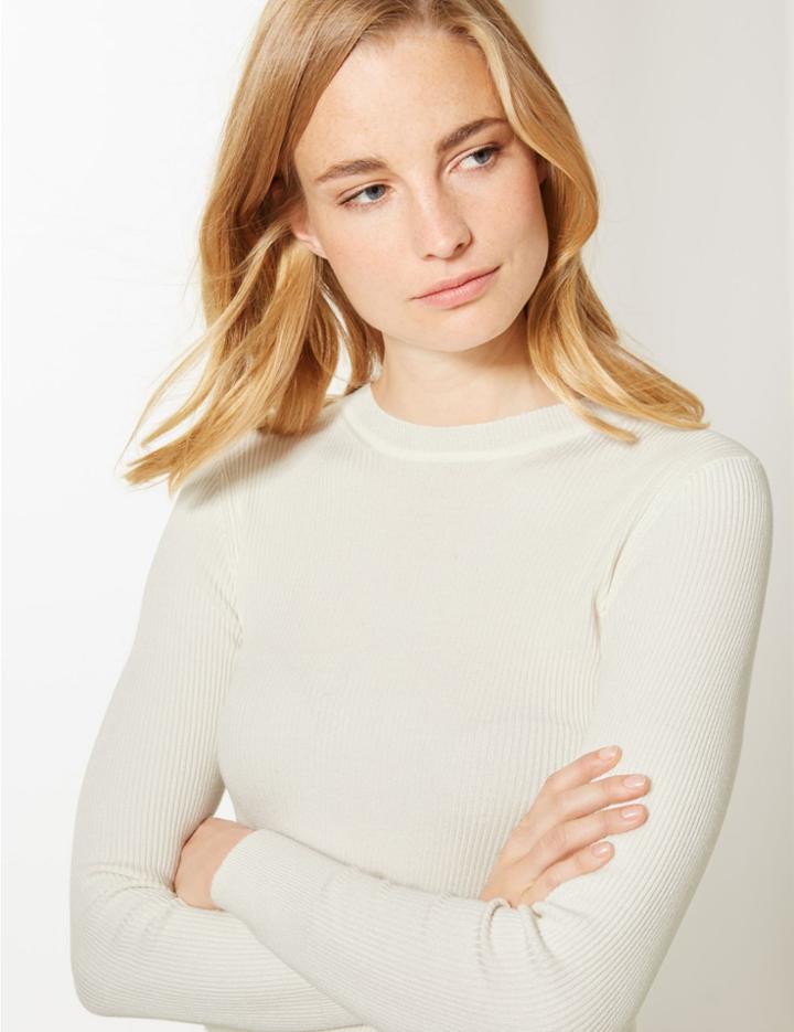 Marks & Spencer Ribbed Round Neck Jumper Cream
