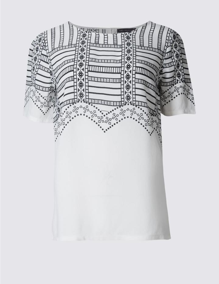 Marks & Spencer Petite Printed Short Sleeve Shell Top Ivory Mix