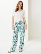 Marks & Spencer Leaf Print Wide Leg Ankle Grazer Trousers Cream Mix