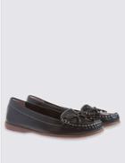 Marks & Spencer Leather Low Heel Bow Boat Shoes Navy