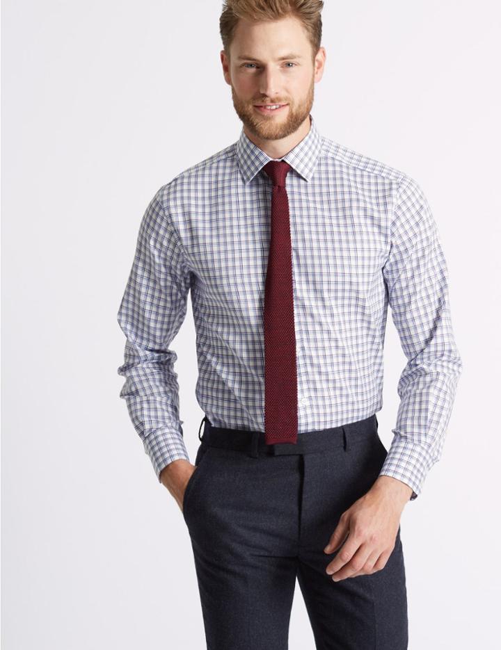 Marks & Spencer Pure Cotton Twill Regular Fit Shirt Blackberry