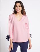 Marks & Spencer Bow Tie Sleeve V-neck T-shirt Pink