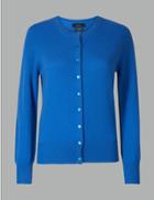 Marks & Spencer Pure Cashmere Round Neck Cardigan Azure Blue