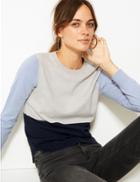 Marks & Spencer Cashmilon&trade; Colour Block Round Neck Jumper Blue Mix