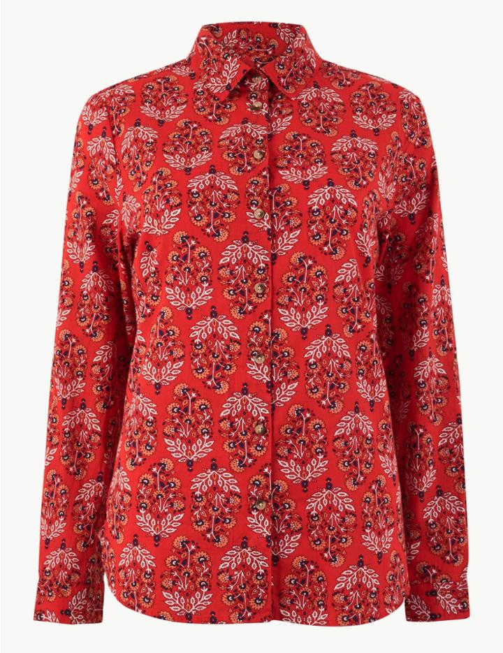 Marks & Spencer Printed Long Sleeve Shirt Red Mix