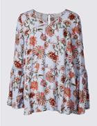 Marks & Spencer Floral Print Cold Shoulder V-neck Blouse Blue Mix