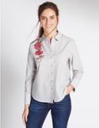 Marks & Spencer Pure Cotton Embroidered Shirt Grey Mix