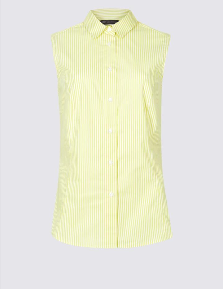 Marks & Spencer Cotton Rich Striped Shirt Yellow Mix