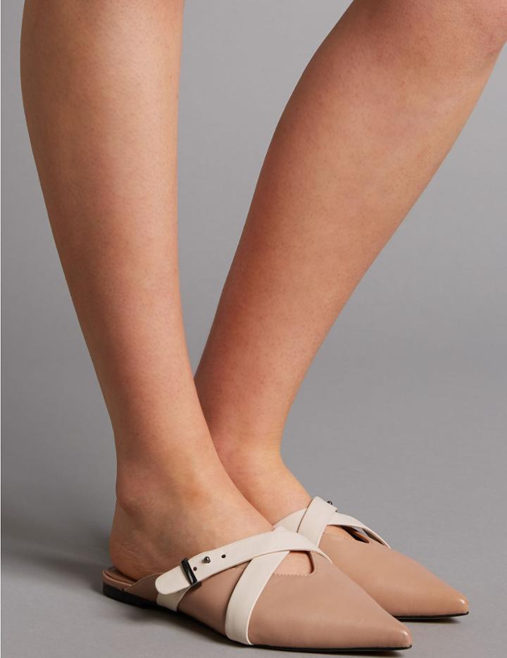Marks & Spencer Leather Cross Strap Mule Shoes Nude Mix