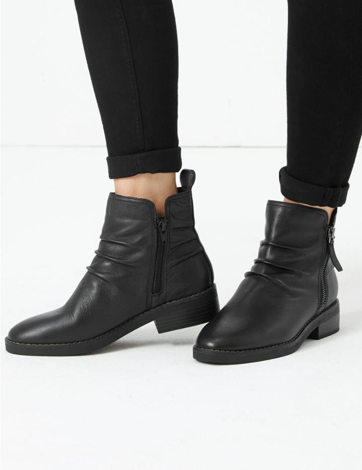 Marks & Spencer Leather Ruched Zip Ankle Boots