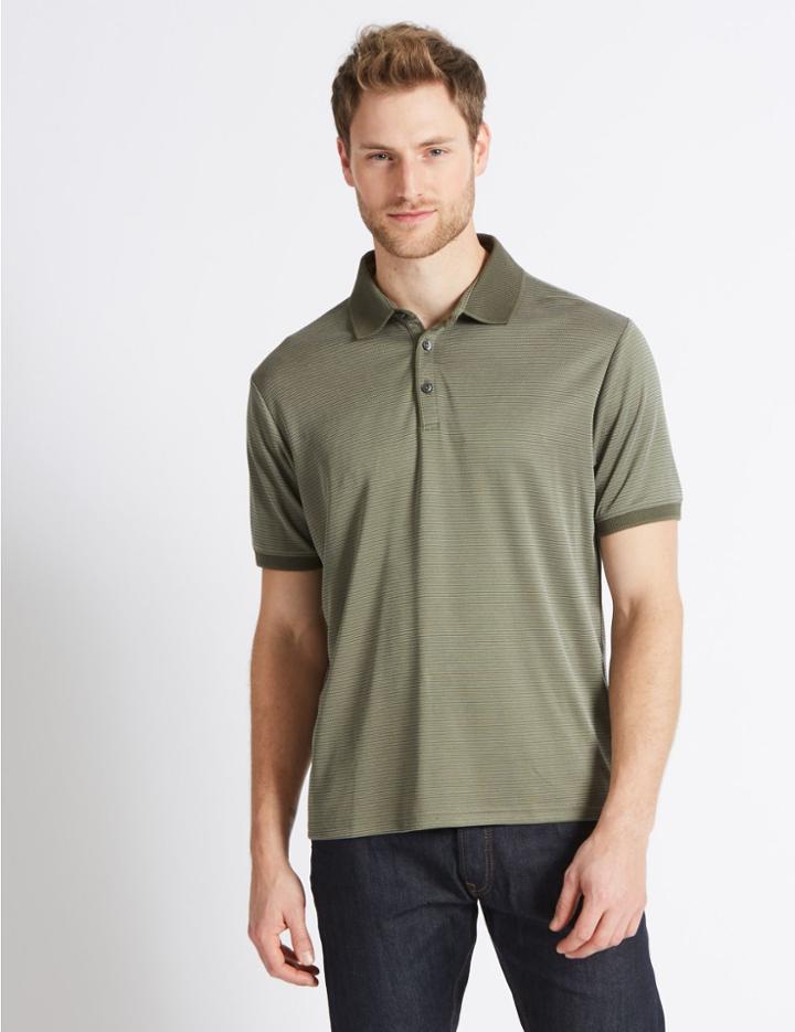 Marks & Spencer Modal Rich Textured Polo Shirt Medium Khaki