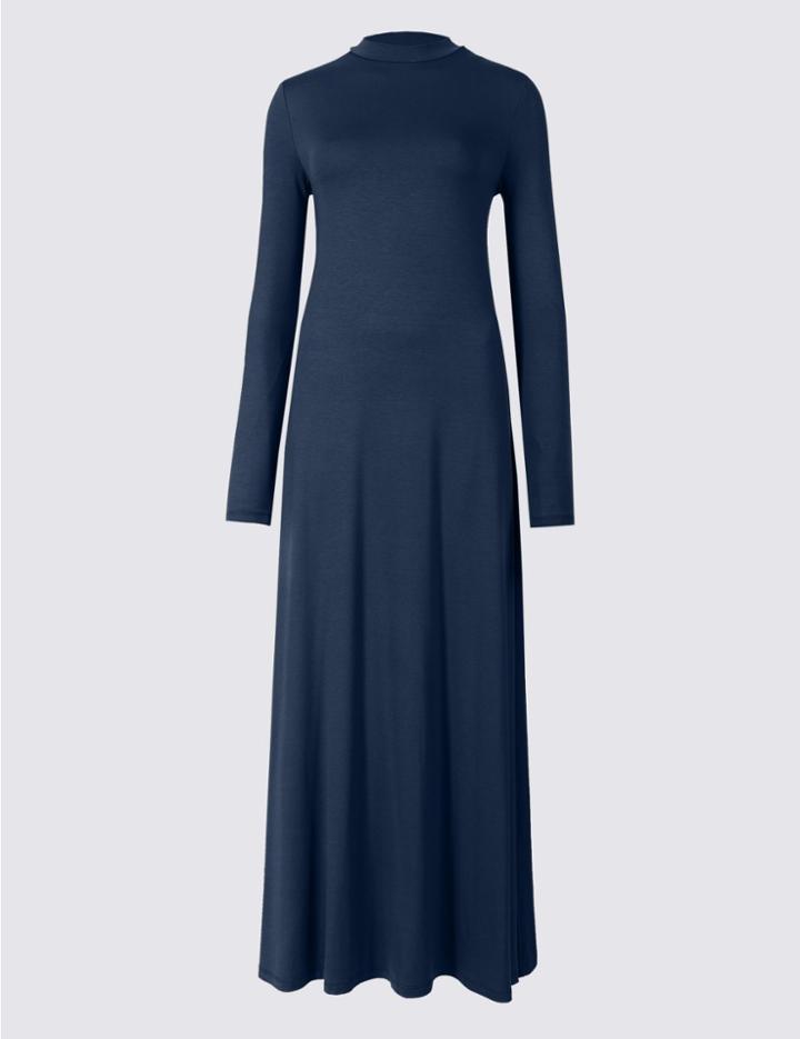 Marks & Spencer Jersey Turtle Neck Tunic Maxi Dress Navy