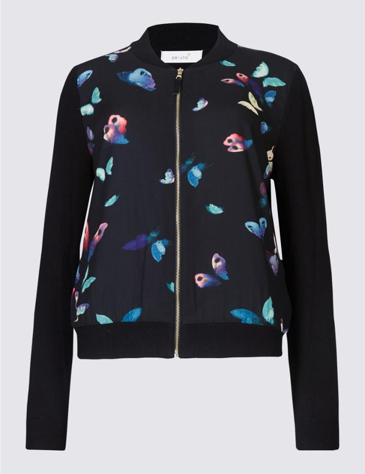 Marks & Spencer Digital Butterfly Print Bomber Cardigan Black Mix
