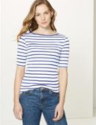 Marks & Spencer Pure Cotton Striped Regular Fit T-shirt Navy Mix