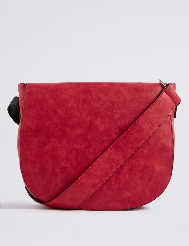 Marks & Spencer Faux Leather Saddle Shoulder Bag Dark Claret