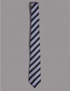Marks & Spencer Pure Silk Striped Tie Bright Blue Mix