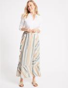 Marks & Spencer Pure Linen Striped Cut About Full Maxi Skirt Ivory Mix