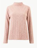 Marks & Spencer Textured High Neck Long Sleeve Sweatshirt Melba Blush