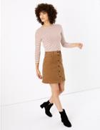 Marks & Spencer Corduroy Button Front A- Line Mini Skirt Camel