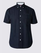 Marks & Spencer Pure Cotton Slim Fit Shirt With Pocket Navy