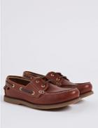 Marks & Spencer Extra Wide Fit Leather Boat Shoes Rich Brown