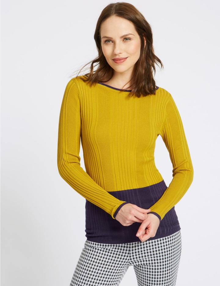 Marks & Spencer Colour Block Slash Neck Jumper Yellow Mix