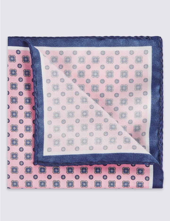 Marks & Spencer Pure Silk Printed Pocket Square Pink