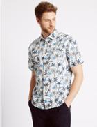 Marks & Spencer Pure Cotton Palm Tree Print Shirt Blue